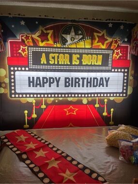 Movie cinema Birthday Theme party  backdrop and banner 4pc set